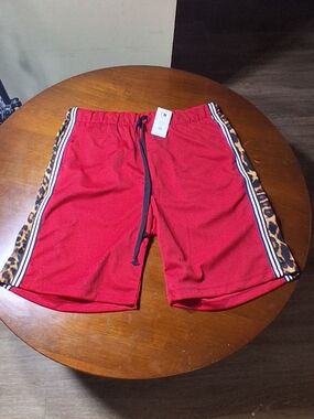 Fashion Nova Red Men's Athletic Shorts with Leopard Side Panels